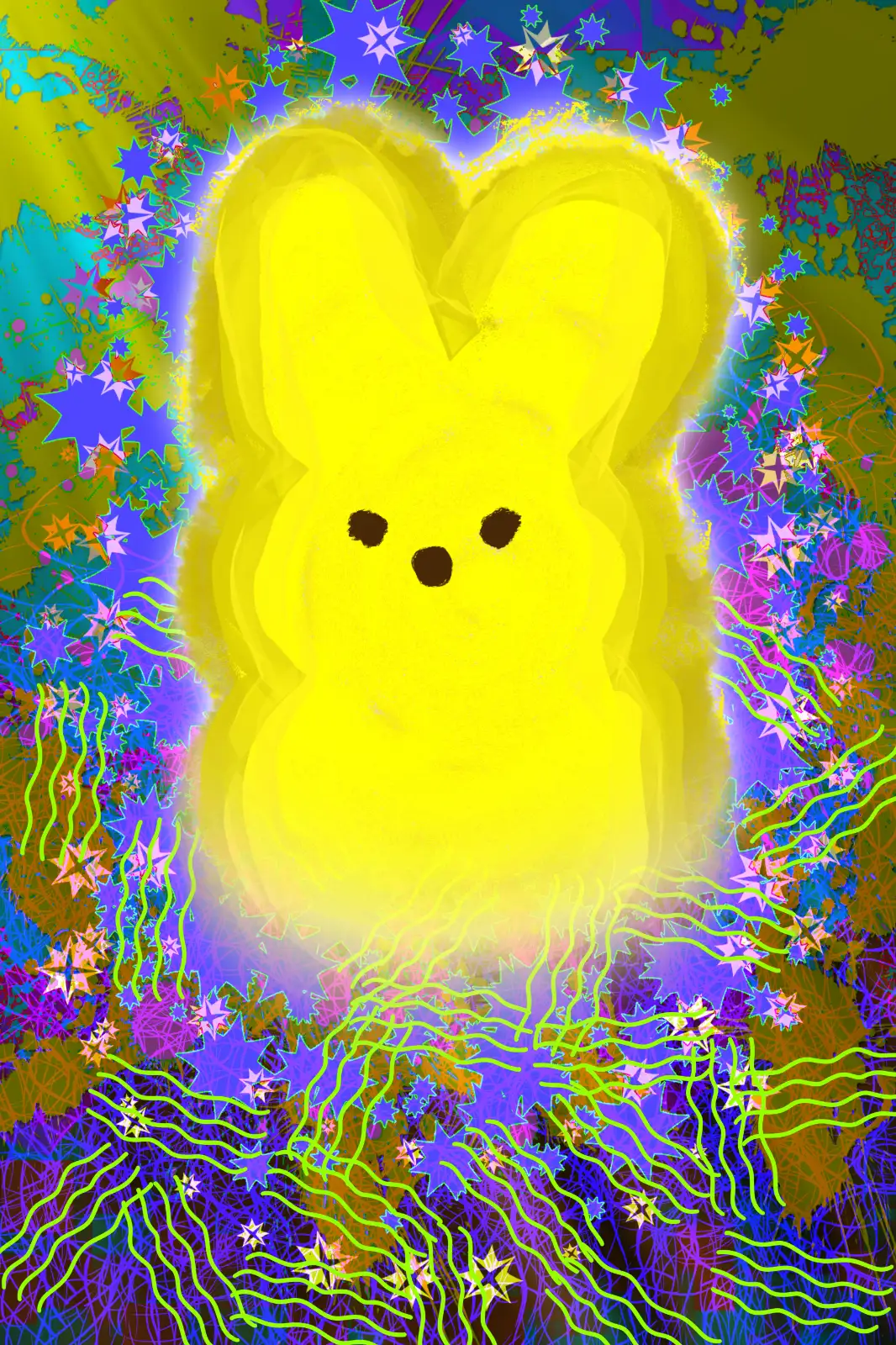 The Transfiguration of the Chocolate Easter Bunny. Original digital illustration by the author.